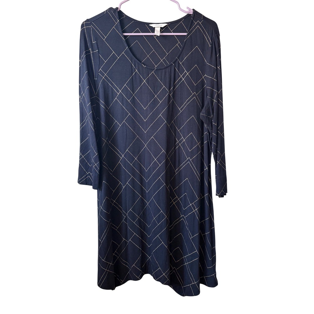 Soma Black Geometric Print V Neck 3/4 Sleeve Dress Women‎ Size Large